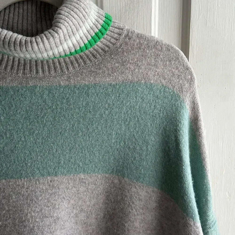 J. Crew Striped Turtleneck Sweater Gray & Mint Green Wool Alpaca